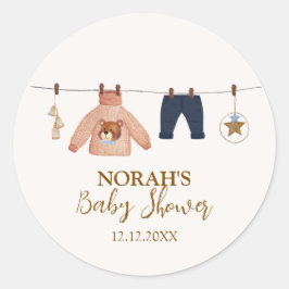 Minimal Boho Boy Winter Clothesline Baby shower Ronde Sticker