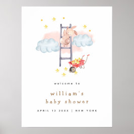 Minimal Boho Bunny Stars Baby shower Welkom Poster