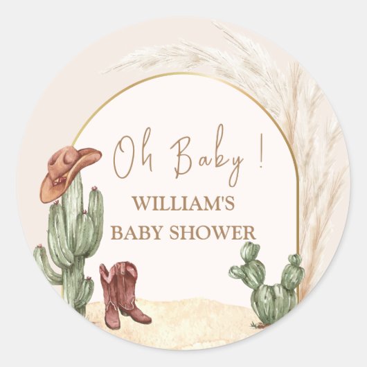 Minimal Boho Cactus Arch Desert Cowboy Baby shower Ronde Sticker (Voorkant)
