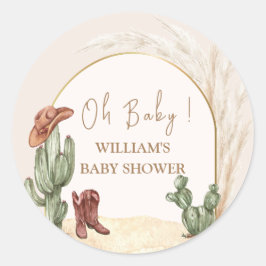 Minimal Boho Cactus Arch Desert Cowboy Baby shower Ronde Sticker