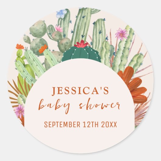 Minimal Boho Cactus Arch Desert Pampas Baby shower Ronde Sticker (Voorkant)