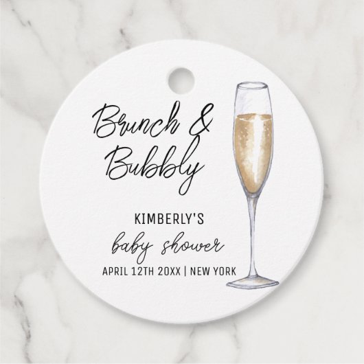 Minimal Boho Champagne Brunch Bubbly Baby shower Bedankjes Labels (Voorkant)