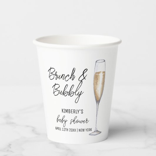 Minimal Boho Champagne Brunch Bubbly Baby shower Papieren Bekers (Voorkant)