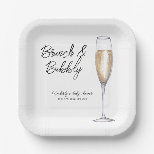 Minimal Boho Champagne Brunch Bubbly Baby shower Papieren Bordje (Voorkant)