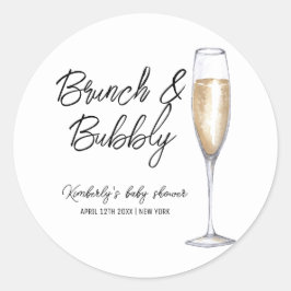 Minimal Boho Champagne Brunch Bubbly Baby shower Ronde Sticker