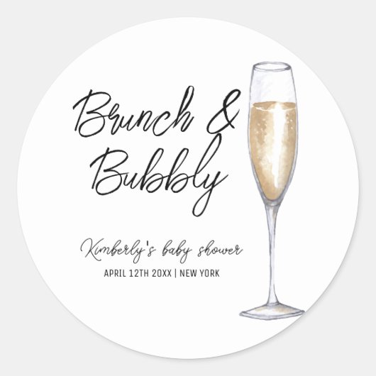 Minimal Boho Champagne Brunch Bubbly Baby shower Ronde Sticker (Voorkant)