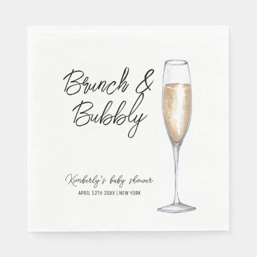 Minimal Boho Champagne Brunch Bubbly Baby shower Servet (Voorkant)