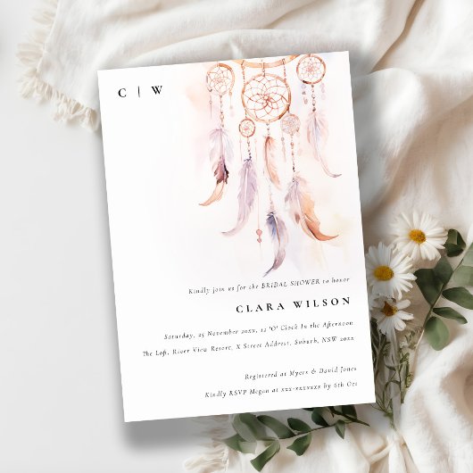 Minimal Boho Feather Dreamcatcher Vrijgezellenfees Kaart