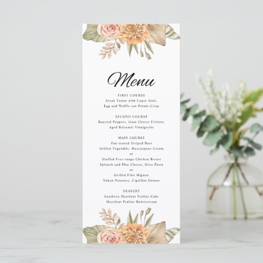 Minimal Boho Floral Bruiloft Menu Kaart (Staand voorkant)