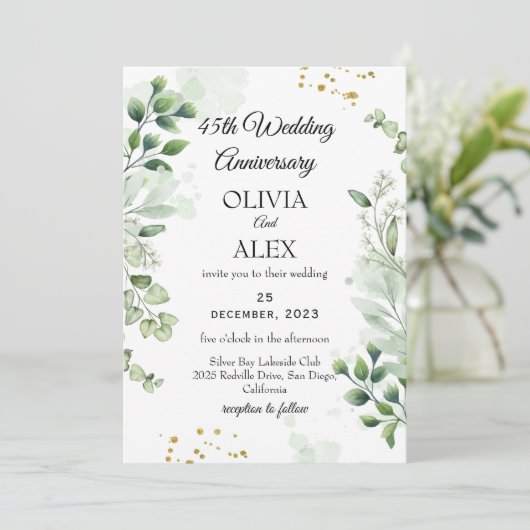 Minimal Boho Greenery Wedding Jubileum Kaart (Staand voorkant)