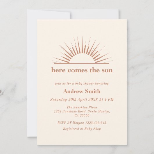 Minimal Boho hier komt het Son Baby shower Kaart (Voorkant)