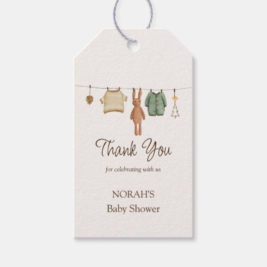 Minimal Boho Jongenskleren Dank u Baby shower Cadeaulabel (Voorkant)