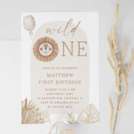 Minimal Boho Lion | Wild One 1st Birthday Party Kaart