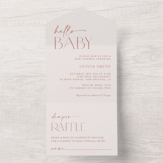 Minimal Boho, Modern, Terracotta, Baby shower All In One Uitnodiging (Binnen)