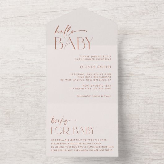 Minimal Boho, Modern, Terracotta, Baby shower All In One Uitnodiging (Binnen)