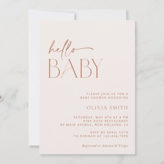 Minimal Boho, Modern, Terracotta, Baby shower Kaart (Voorkant)