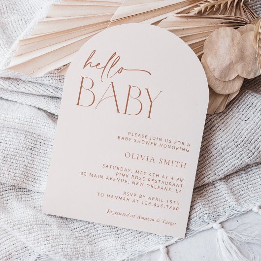 Minimal Boho, Modern, Terracotta, Baby shower Kaart
