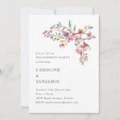 Minimal Boho Pink Wildflowers Engagement Party Kaart (Voorkant)
