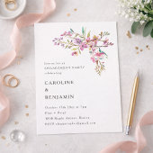 Minimal Boho Pink Wildflowers Engagement Party Kaart