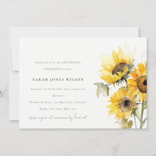 Minimal Boho Rustic Zonnebloem Waterverf Verjaarda Kaart (Voorkant)