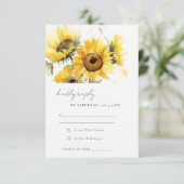 Minimal Boho Rustieke Zonnebloem Waterverf bruilof RSVP Kaartje (Staand voorkant)