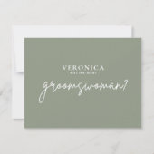 Minimal Boho Sage Green Groomswoman Proposal Kaart (Voorkant)