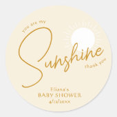 Minimal Boho Sunshine Beige Baby shower Dank u Ronde Sticker (Voorkant)