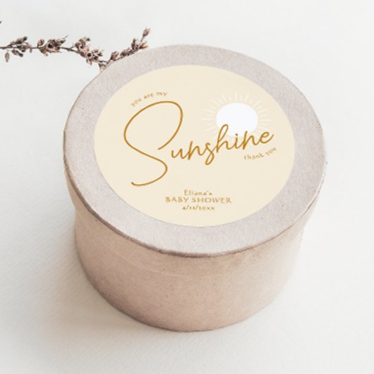 Minimal Boho Sunshine Beige Baby shower Dank u Ronde Sticker