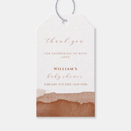 Minimal Boho Terracotta Baby shower dank u Cadeaulabel (Voorkant)
