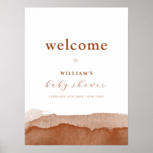 Minimal Boho Terracotta Ombre Baby shower Welkom Poster