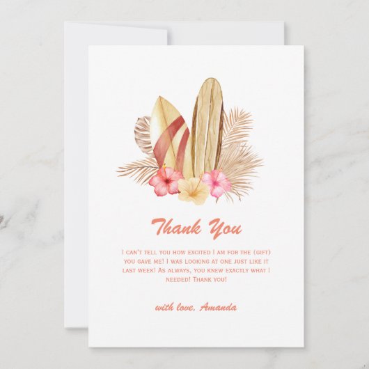 Minimal Boho Tropical Flower SurfIng Baby shower Bedankkaart (Voorkant)
