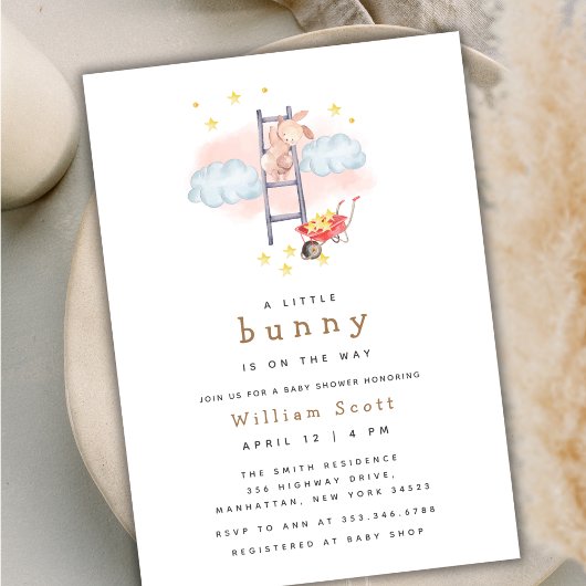Minimal Boho Waterverf Bunny Stars Baby shower Kaart