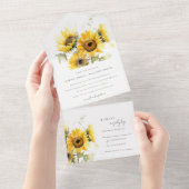 Minimal Boho Waterverf Zonnebloem bruiloft All In One Uitnodiging (Afscheurbaar)