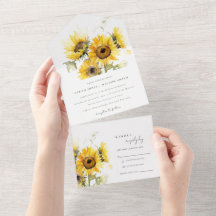 Minimal Boho Waterverf Zonnebloem bruiloft