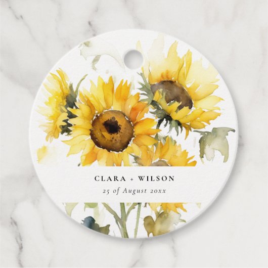 Minimal Boho Waterverf Zonnebloem Rustiek Huwelijk Bedankjes Labels (Voorkant)