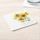 Minimal Boho Waterverf Zonnebloem Rustiek Huwelijk Kartonnen Onderzetters (Schuin)