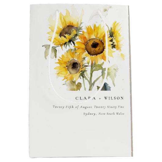 Minimal Boho Waterverf Zonnebloem Rustiek Huwelijk Medium Cadeauzakje (Voorkant)