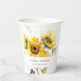 Minimal Boho Waterverf Zonnebloem Rustiek Huwelijk Papieren Bekers