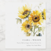 Minimal Boho Waterverf Zonnebloem Rustiek Huwelijk Wijn Etiket (Enkel label)