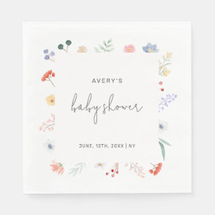 Minimal Boho Wildflower Lijst Baby shower Servet
