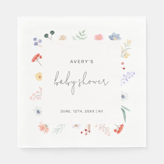 Minimal Boho Wildflower Lijst Baby shower Servet (Voorkant)