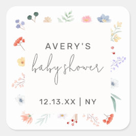 Minimal Boho Wildflower Lijst Baby shower Vierkante Sticker