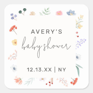 Minimal Boho Wildflower Lijst Baby shower Vierkante Sticker