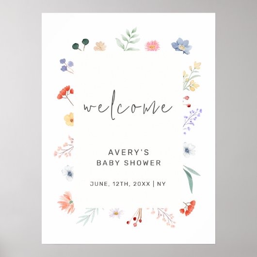 Minimal Boho Wildflower Lijst Baby shower Welkom Poster (Voorkant)