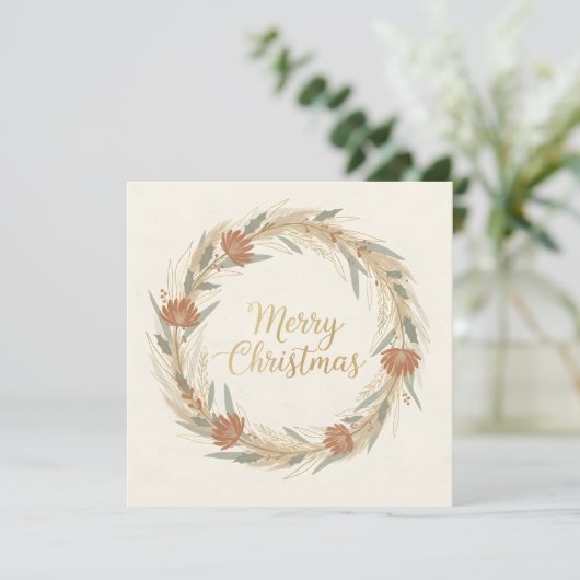 Minimal Boho Wreath Christmas Feestdagenkaart (Staand voorkant)