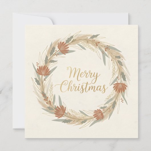 Minimal Boho Wreath Christmas Feestdagenkaart (Voorkant)