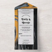 Minimal Boho Zwart Goud Artistieke Abstracte bruil All In One Uitnodiging (Binnen)