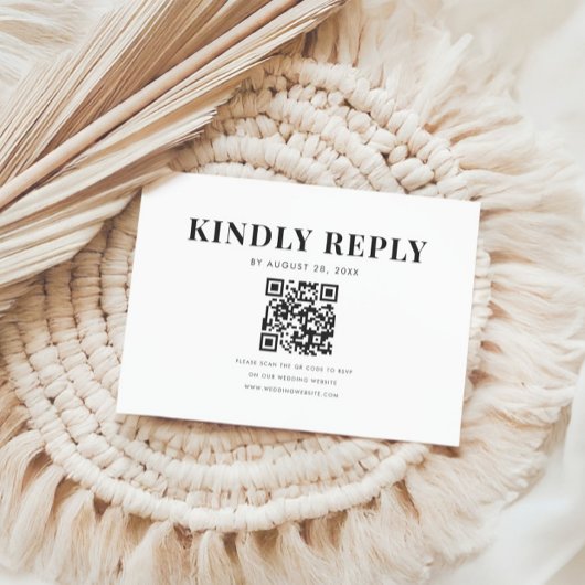Minimal Bold Elegant QR Code Wedding RSVP Kaartje