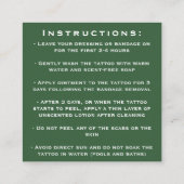 Minimal Bold Tattoo Artiest Nazorg Instructies Vierkante Visitekaartje (Achterkant)