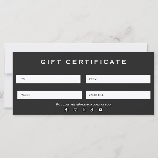 Minimal Bold Tattoo Artist Gift Certification  (Achterkant)